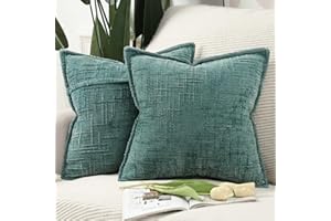 Madizz Juego de 2 Fundas de Cojín Decorativas en Chenille Neutras Fundas de Almohada Boho para Sofá Cama y Sala Decoración Moderna para el Hogar Verde Azulado Cuadrado 45 x 45 cm