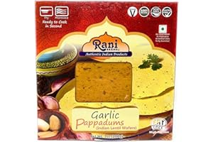 RANI BRAND AUTHENTIC INDIAN PRODUCTS Rani Pappadums (Indian Lentil Wafer Snack) Garlic Papad 7oz (200g) Approximately 15pc, 7 inches ~ All Natural | Gluten Friendly | Non-GMO | Vegan | Indian Origin