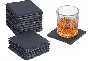 Relaxdays skifferunderlägg, 16-pack, fyrkantiga glasunderlägg