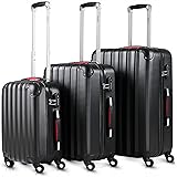 Monzana Valigie Set di 3 pezzi m l xl trolley valigie rigide leggere lucchetto bagaglio a mano viaggio nero
