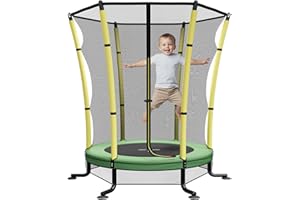 JUMMICO Trampolino Elastico per Bambini Interno con Rete di Sicurezza-Salta Salta Bambini da Interno Diametro 140cm Tappeto di Salto Integrato con Molle Anziché Corda Elastica a Ventosa a Forma di L