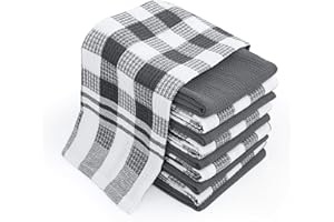 Chef Pomodoro Strofinacci Cucina Cotone (Pacco da 10) 38 x 63 cm, Canovacci Cucina in 100% Cotone a Scacchi e Tinta Unita, Asciugamani Cucina Super Assorbenti, Lavabili in Lavatrice (Grigio)