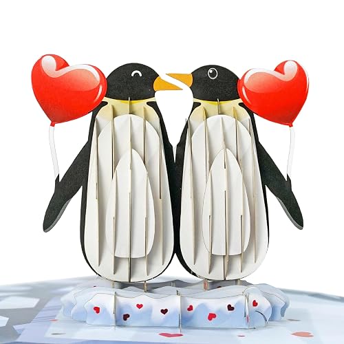 CUTPOPUP Penguin Couple Pop Up Anniversary Cards, 3D Happy Valentines Cards, Wedding Anniversary Card for Him Her Wife Husband Mum Dad Grandma, Birthday Card, Mothers Day (Penguin Couple) US8-AN150UK