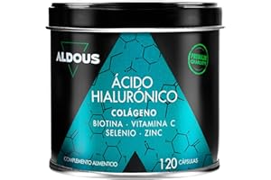 ‎ALDOUS LABS Hyaluronsäure Kollagen Komplex - Mit Biotin, Selen, Zink, Vitamin C - 120 Kapseln XL - Hyaluron kapseln hochdosiert - Vitamine für Haare, Haut und Nägel - 1000 mg Kollagen für Gelenke, Muskeln