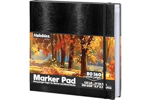 Halobios Sketchbook for Artists Hardcover, 120 lb/200 GSM Very Thick Paper, 8.3”x8.3” Professional Marker Drawing Pad for Alcohol Markers Graffiti, Sketching, Portrait, 80 Sheets/160 Pages