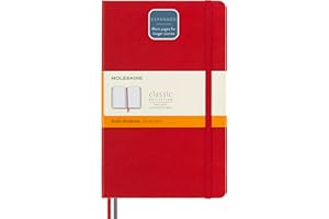 Moleskine - Cuaderno Clásico con Hojas de Rayas, Tapa Dura y Cierre con Goma Elástica, Tamaño Grande 13 x 21 cm, Color Rojo Escarlata, 400 Páginas
