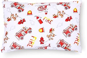 PinkZebra Housse de Coussin pour Enfant - 35 x 40 cm - 100% Coton - Certifié Öko-Tex Standard 100 - Housse pour Enfant avec Fermeture éclair – Pompiers