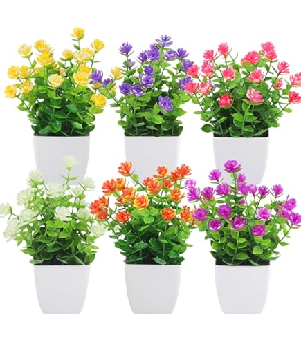 Confezione Da 6 Mini Piante Artificiali In Vaso - Fiori Finti In Plastica Per Interni/Esterni, Decorazione Da Tavolo, Ufficio, Casa, Giardino (Altezza 15-19 Cm) - 2