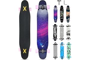 Opurtdor Longboard Skateboard Adulto,117x23 cm Monopatin Long Arce de 8 Capas con Rodamientos ABEC-11, Ruedas con Luz LED,Completo Longboard Cruiser Apto para Principiantes Niñas Niños Adolescentes