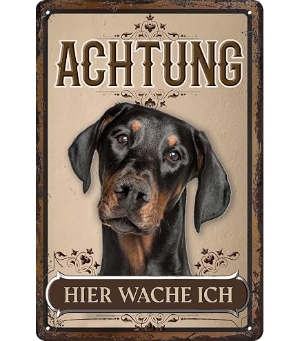 Warnschild Vorsicht Schwarzer Dobermann – Aluminiumschild Wetterfest 20x30 Cm