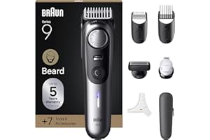Braun Tondeuse À Barbe Series 9, + 7 Outils De Barbier, Mode PowerBoost, Lame ProBlade, 180 Min D'autonomie, Dégradé, 50 Longueurs, Molette De Précision Et Verrouillage, Étanche, BT9520, Chrome