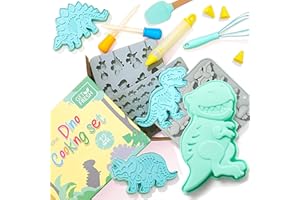 GET FRESH Dinosaurier Backset und Kochset für Kinder – 12- Stück Dino-Silikonbackformen-Set für Kinderbacken mit silikon Gummibärchen Formen und 3 Dinosaurier Fossilien Cookie Cutter Stempeln