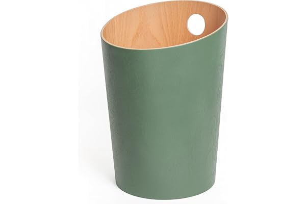 Kazai. Corbeille à Papier Design 'Bennet' | Poubelle Unique pour Bureau, Chambre, Chambre d'Enfant, et Plus | Corbeille de Bureau en Placage de Bois Véritable | Vert