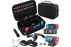 Mooroer Accessori Kit per Nintendo Switch, 12 in 1 Custodia per Nintendo Switch con TPU Cover Switch,PlayStand,Joycon Grip, Pellicole Protettive,Custodia Protettiva,Thumb Grip,Cavo di Ricarica, Nero