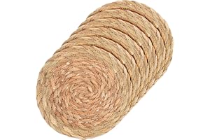 Larrel 6 stycken bordsset runda flätade, jute boho underlägg rustik vintage halkfria och värmebeständiga vävda bordstabletter