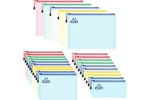 TRUEIN 25 Piezas Bolsas de Documentos A4+A5+A6, Bolsas para Puzzles, Bolsa de Archivo de Cremallera Impermeable, Carpetas para Archivo de Plástico con Malla, Para Documentos, Cosméticos y Accesorios de Viaje