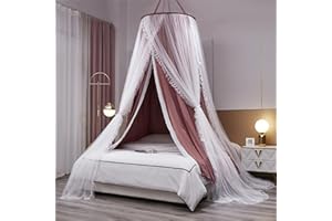 HUOQOU Baldaquin en Dôme Rond à Double Couche pour Princesse Tente de Lit pour Filles Moustiquaire de Rêve Décoration Mignonne pour Chambre à Coucher Château de Jeu Coin Lecture(Cameo Marron/Blanc)