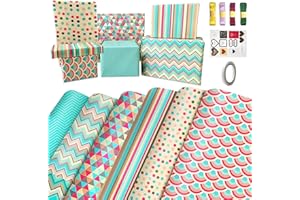 EDUNASS Carta Regalo Compleanno Set e Nastri Etichette,Carta da Regalo,Carta per Incartare Regali,Carta da Pacchi per Regali,Carta da Pacco Regalo per Donna Uomo Femmina Ragazze Ragazzi Adulti