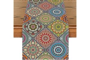 Artoid Mode Boho Vintage Geometric Moroccan Colourful Mandala Table Runner, Kitchen Dining Table Decoration for Home Party Decor 40x140 cm