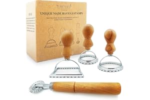 Plantvibes Set di 4 tagliapasta per ravioli, 3 splendidi stampi per ravioli con manico in legno, timbri per ravioli e taglierina per ravioli (4)