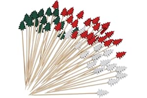 OOTSR Confezione da 100 Plettri da Cocktail a Forma di Albero di Natale, da 15 cm, per Sandwich e Frutta, stuzzicadenti con Perle per Feste, antipasti, Decorazione