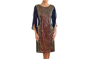 GRACE KARIN Damen Pailletten Kleid 3/4 Ärmel Party Cocktailkleid Club Glitzer Kleid Vintage MidiKleid Festlich Abendkleid