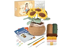 Ktmeor Crochet Kit for Beginners,Sunflower Crochet Kit Beginner for Complete Beginners Adults and Kids with Step-by-Step Video Tutorials,Crochet Starter Kit with 40% Extra Practice Yarn