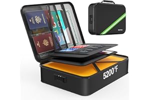 Noiposi 5200℉ Fireproof Document Box with Lock, 8 Layers Heat Insulated Fire Proof Bags,Fireproof Documents Organiser Storage Case for A4 Files, Certificates, Passports, Cash, Contract