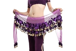Baisdan Women's Belly Dance Hip Scarf, Belly Dancing Skirt Wrap with Bling Sequins Coins Belly Dance Costume