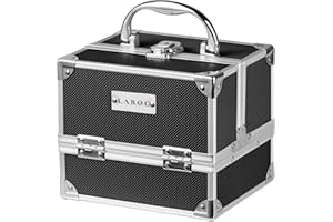 LaRoc Aluminium Professional Cosmetic Makeup Vanity Travel Portable Case Organiser Storage Nail Beauty Jewelry Tools Carry Lockable Box with Keys Durable, Black