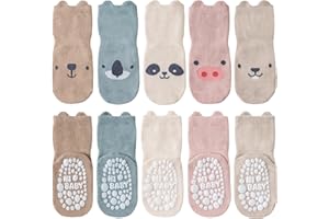 SockWaddles skarpetki dziecięce, 5 par oddychających skarpetek antypoślizgowych dla dzieci z ABS, skarpetki do raczkowania dla dzieci z bawełny, zwierzętami i jednorożcami