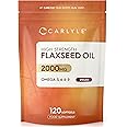 Flaxseed Oil Capsules 2000mg | 120 Count | High Strength Supplement with Omega 3 6 & 9 | Cold Pressed | No Artificial Preservatives | by Carlyle