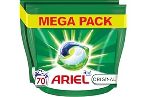 Ariel 3in1 PODS, Lavages Capsules Liquides 70 Lavages, Original, Dissolution Rapide, Impeccable A Froid et En Cycle Court