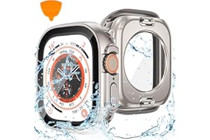 Kamita Waterproof Case Compatible with Apple Watch Ultra 2, Shockproof Hard PC Bumper Cases with 9H Tempered Glass Screen Protector, 360° All-round Protective Cover for iWatch Ultra 49mm (Titanium)