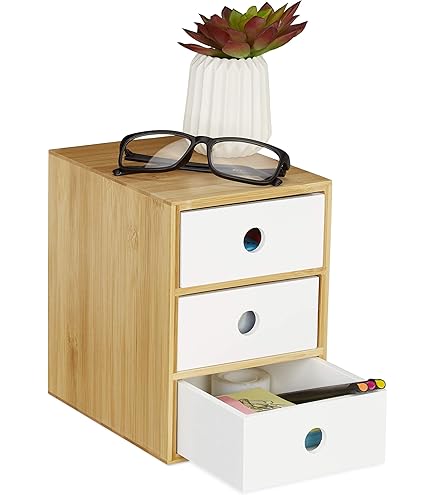 Wooden Desk Organizer With 2 Drawers, Office Accessories & Pencil Storage Box, 12.99*7.48*6.3in