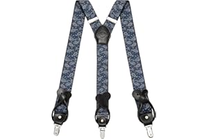 Kohentact Braces for Men with Clip and Button Attachment Options, Includes 6 Buttons, 1.4 Inch Width Y-Shape for Heights up to 6'7", Stainless Steel, XL Elasticity Adjustment Suspenders