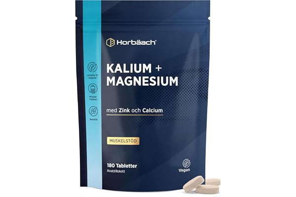 Magnesium Kalium med Zink och Kalcium - 180 Veganska Tabletter