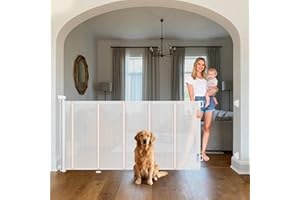 Ycozy Puerta Seguridad Bebé Retráctil 0-300 cm, Barrera Seguridad Niños Extensibles con Poste de Refuerzo para Escaleras, Pasillos, Interiores y Exteriores