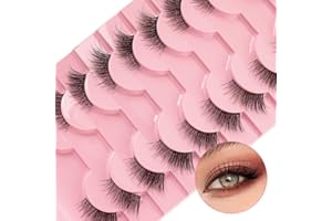 ULIYA Media Pestañas Postizas Naturales 10 Pares 3D Media Pestaña Ojo de Gato Look Hecha a Mano Negras Profesionales Reutilizables para Maquillajes Fiestas Bodas (A02)