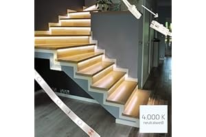 ‎PROVENTA Proventa LED Treppenstufenbeleuchtung mit Dimmer – Komplettset für 15 Stufen, 4000K neutralweiß, Stufenlicht mit Steckverbindung, LED Lichtleisten Treppe für Innen, energiesparende Stufenbeleuchtung