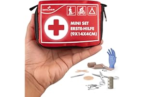 WALSER Mini zestaw pierwszej pomocy premium 2025, wodoodporny zestaw awaryjny na zewnątrz/kemping/rower, 31-częściowy zestaw apteczek podróżnych, kompaktowy zestaw pierwszej pomocy do użytku na