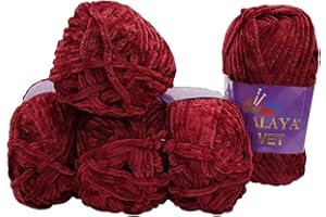 ILKADIM 5 x 100 Gramm Himalaya Velvet Micro-Polyester Strickwolle samtig 500 Gramm Wolle (bordeaux 90022)