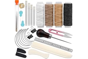 JUPEAN 33 Pcs Bookbinding Kits 4 Pcs Bone Folder Paper Creaser Paper Folding Tool Book Binding Supplies with Bookbinding Needle, Waxed Thread, Steel Ruler, Awl for Bookbinding, Paper Card Crafts