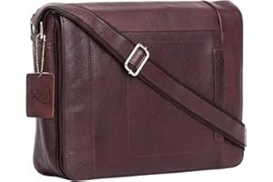 J. Wilson London - Designer Genuine Real Leather 14" Laptop Handmade Unisex Crossover Shoulder Messenger Briefcase Bag Satchel