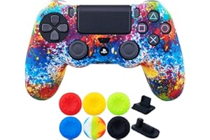 9CDeer 1 Piece of SiliconeTransfer Print Protective Cover Skin + 6 Thumb Grips & Dust Proof Plugs for PS4/Slim/Pro Controller colour paint