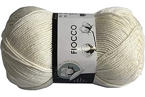 filati italiani Cotone Fiocco. 100% Cotton, 50g (125m) per Uncinetto e Maglieria (Panna - 7011)