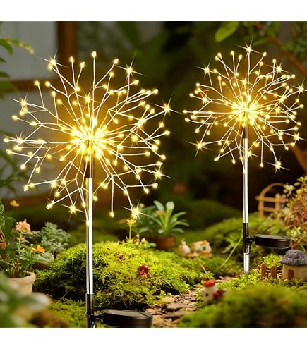 ZVO Luci Solari per Giardino, 2 Pezzi 150 LED Lucine da Esterno Energia Solare Fuochi d'artificio, Lampadine Decorazioni con Impermeabile per Vialetto Prato Matrimoni Recinzione(Bianco caldo