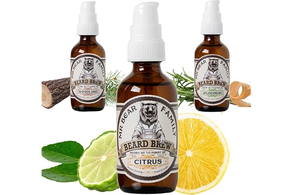 Huile Barbe Mr Bear Family - Citron - Entretient et Hydrate la Barbe - Huile de Jojoba & d'Argan pour Pousse - Soin Hydratant Homme 60 ml