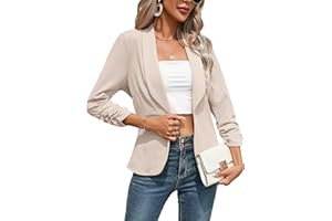 KOJOOIN Damen Blazer 3/4 Arm Jacke Business Revers Blazer Sakko mit Faltigen Ärmeln Slim Fit Blazerjacke Elegant Einfarbig Outwear Geschäft Büro Bolero Jacke (Verpackung MEHRWEG)