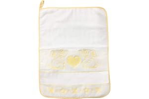 Panini Tessuti ASCIUGAMANO di SPUGNA in 100% COTONE per bimbo/a con occhiello, bordo colorato a quadretti e tela aida per poter ricamare il proprio nome.